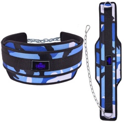 NEOPRENE WEIGHT LIFTING DIP BELT WITH METAL CHAIN BLUE CAMO