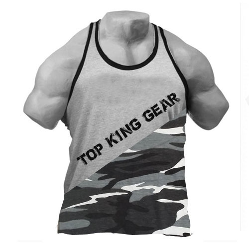 New Top King Gear Camo Grey Tank top Shirt Cross Cut Design For Men