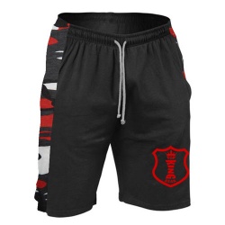 100% Cotton Side Red & Grey Camo Panel Gym Shorts;-