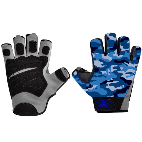 NEW TOP KING GEAR BLUE CAMOUFLAGE WEIGHTLIFTING GYM GLOVES