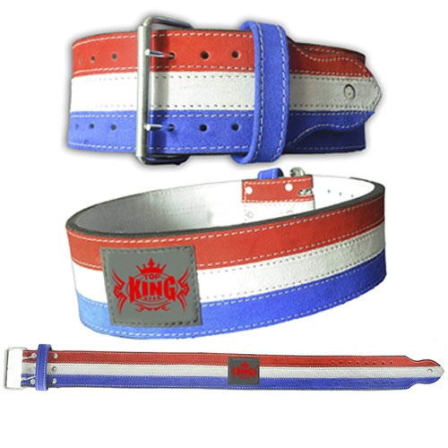 Leather Power Weight Lifting Belt Red White Blue Color
