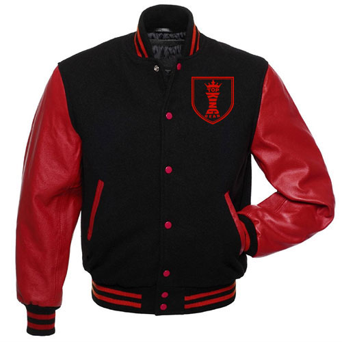 Black Wool Red Arm Leather Varsity Jacket Baseball Jacket