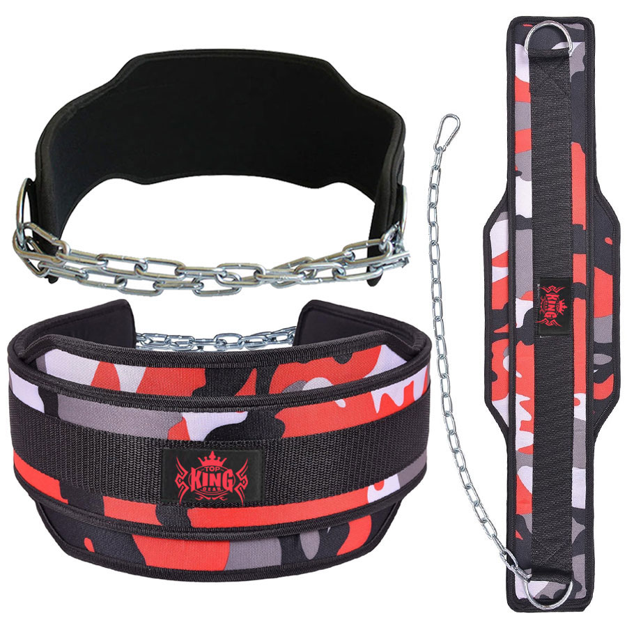NEOPRENE WEIGHT LIFTING DIP BELT WITH METAL CHAIN BLUE CAMO