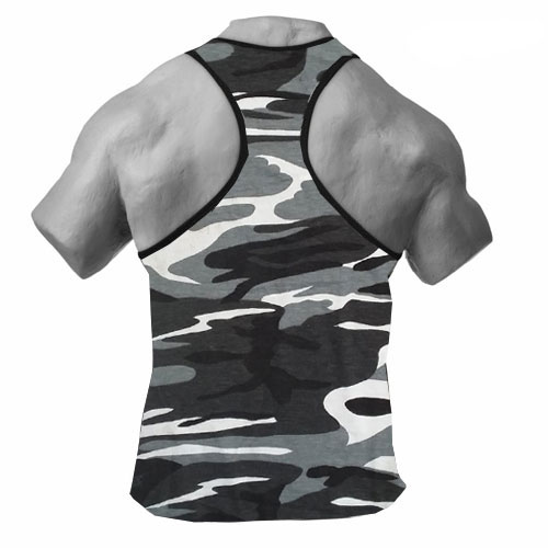 Men Grey Camo Gym Tank Tops;.