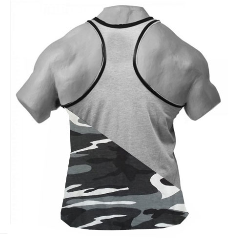 New Top King Gear Camo Grey Tank top Shirt Cross Cut Design For Men