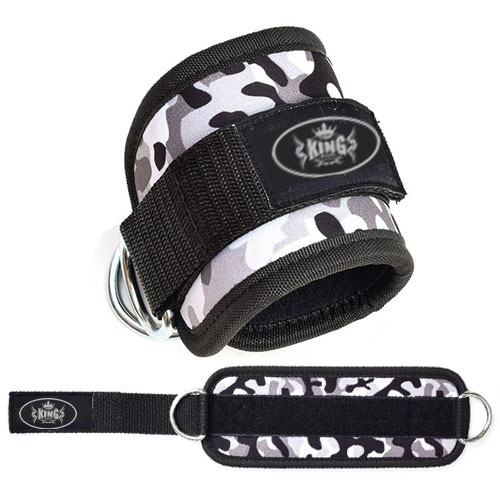  GREY CAMO ANKLE D-RING GYM STRAPS