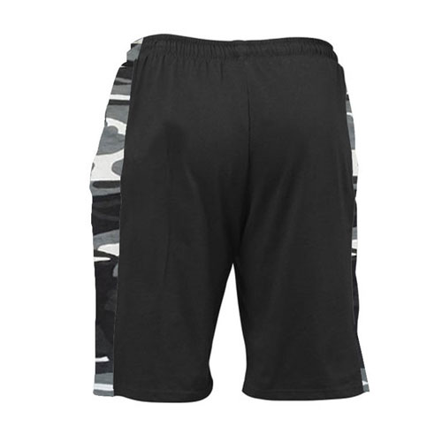 100% Cotton Side Red & Grey Camo Panel Gym Shorts;-