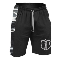 100% Cotton Side Red & Grey Camo Panel Gym Shorts;-