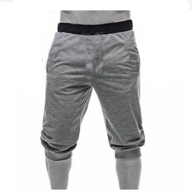 Men 100% Cotton 3/4 Gym Shorts;-