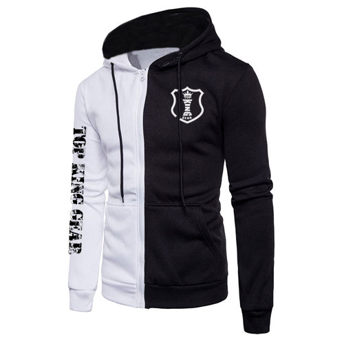 Men Contrast Color Sleeve Zipper Hoodie:-