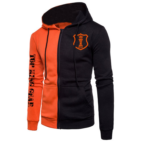 Men Contrast Color Sleeve Zipper Hoodie:-