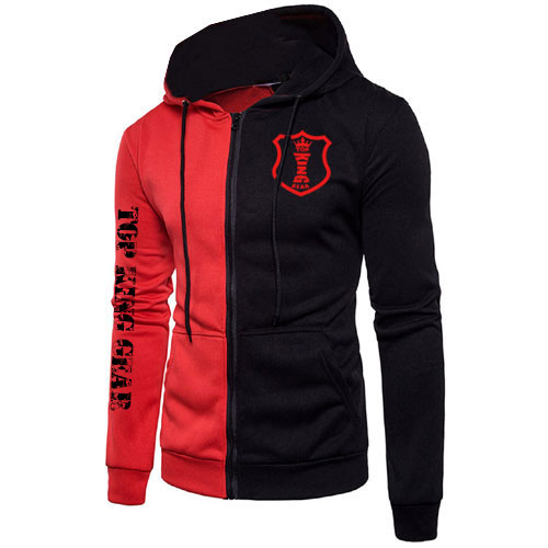 Men Contrast Color Sleeve Zipper Hoodie:-