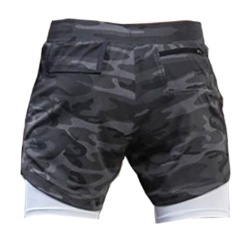 Athletic Double Layer Gym Shorts with Towel Loop:-