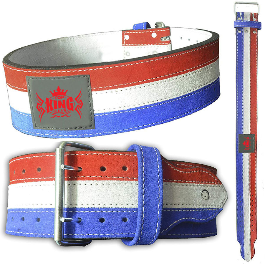 Leather Power Weight Lifting Belt Red White Blue Color