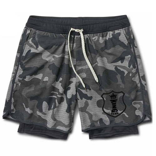 Men Double Layer Gym Running  Camo Shorts:-