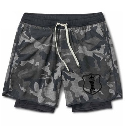 Men Double Layer Gym Running  Camo Shorts:-