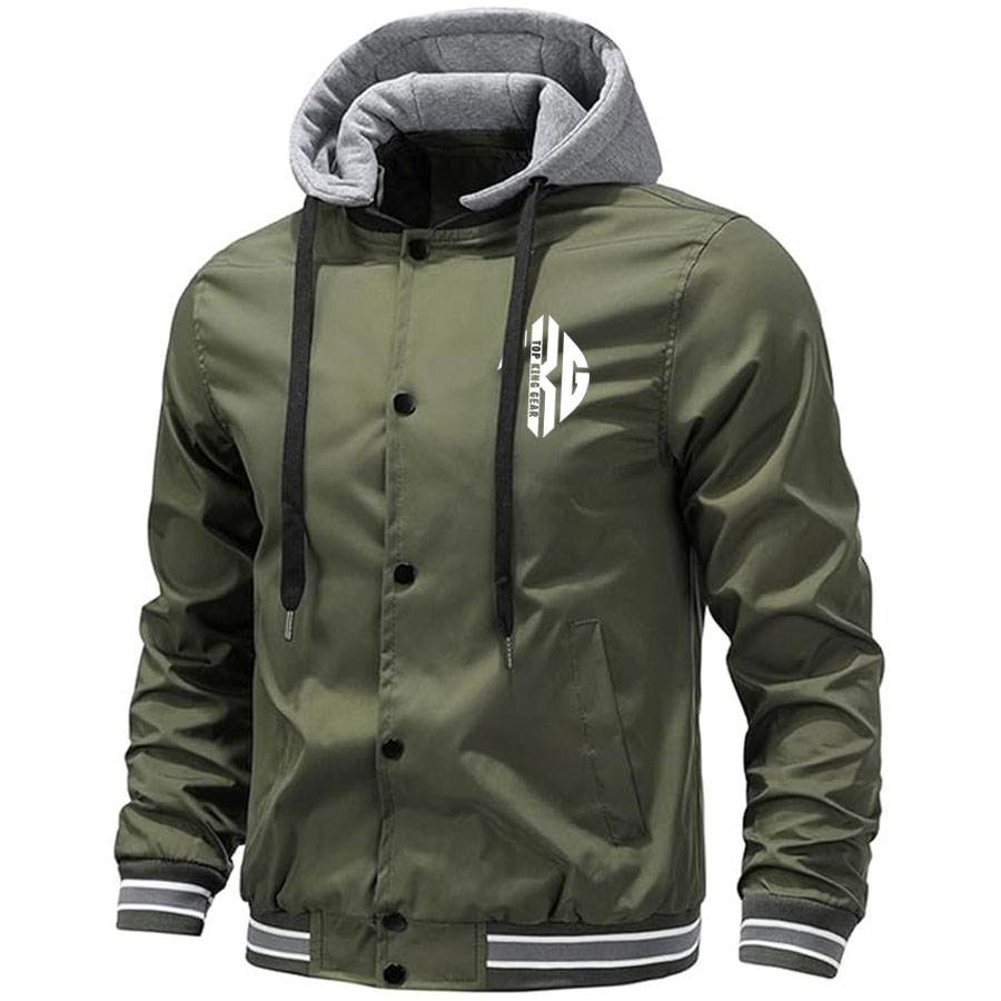 Men Varsity Hooded Button Down Softshell Jacket:-