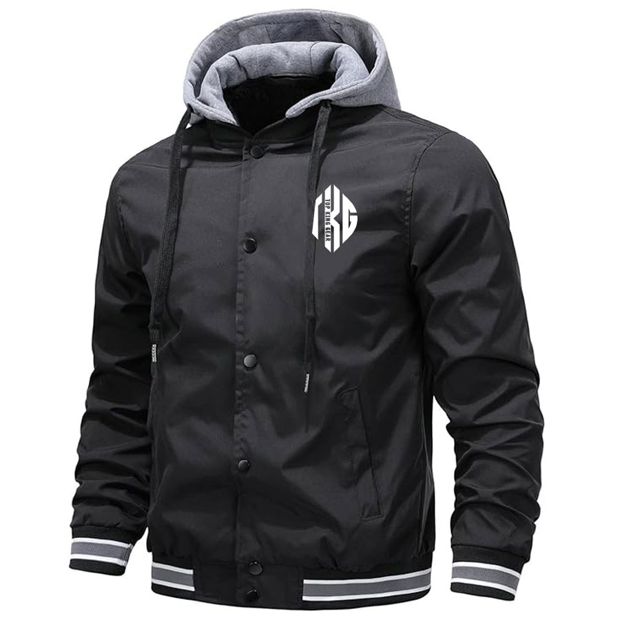 Men Varsity Hooded Button Down Softshell Jacket:-