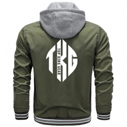 Men Varsity Hooded Button Down Softshell Jacket:-