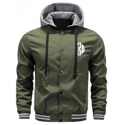 Men Varsity Hooded Button Down Softshell Jacket:-