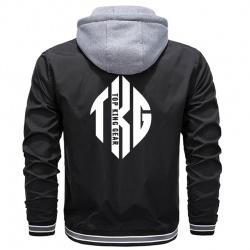 Men Varsity Hooded Button Down Softshell Jacket:-