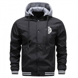 Men Varsity Hooded Button Down Softshell Jacket:-