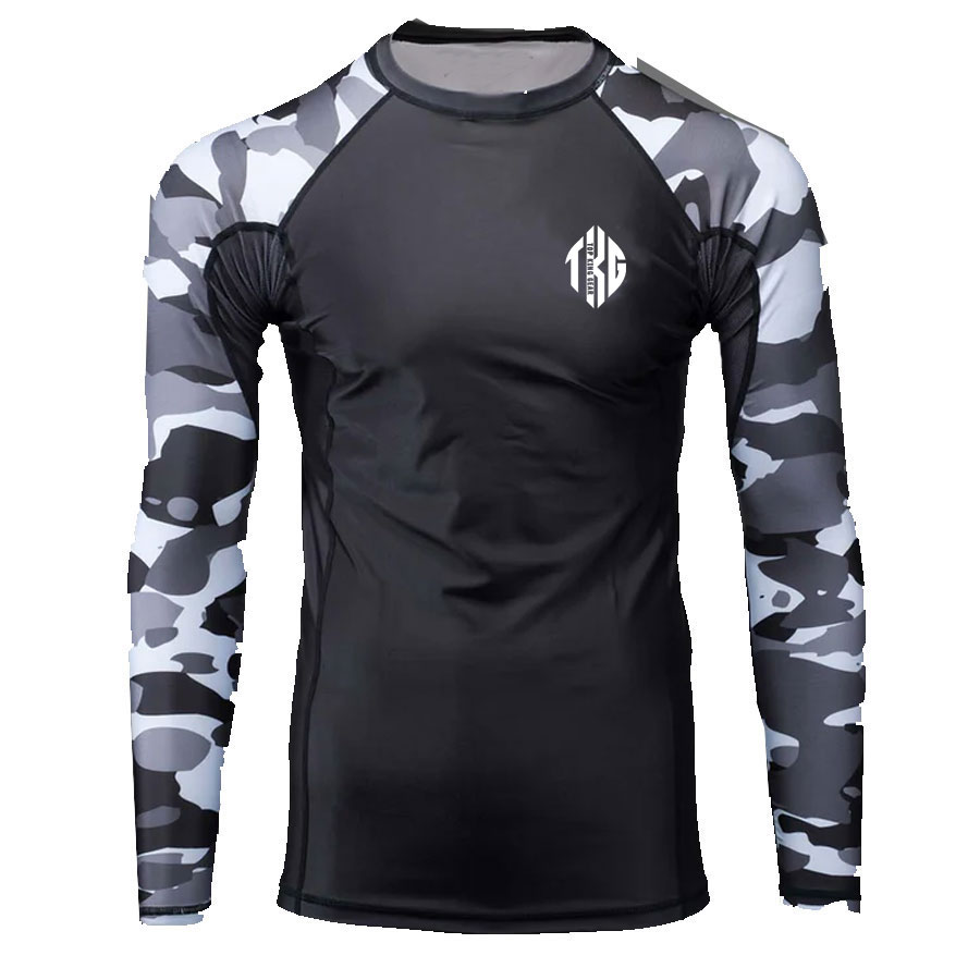 Sublimation Camo Long Sleeves Contrast Body Compression Rash Guard:-