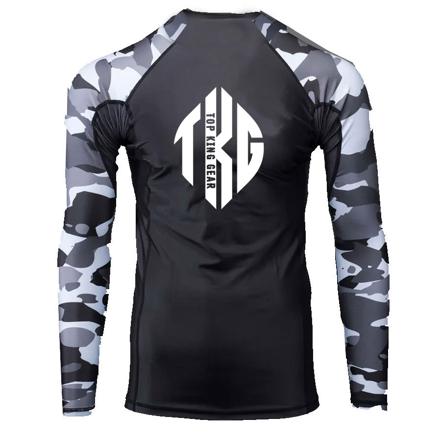 Sublimation Camo Long Sleeves Contrast Body Compression Rash Guard:-