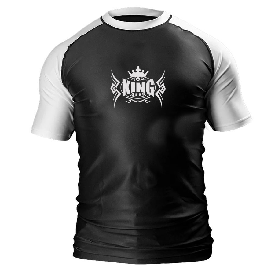 MMA Contrast Raglan Sleeves Compression Rash Guard:-