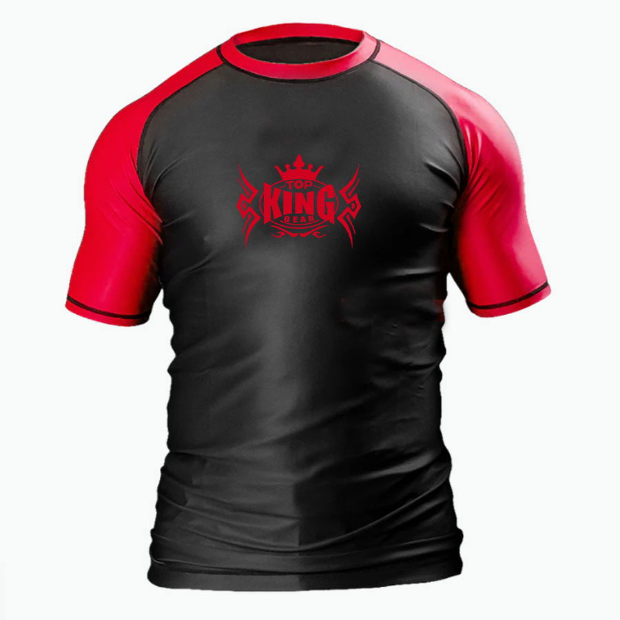 MMA Contrast Raglan Sleeves Compression Rash Guard:-