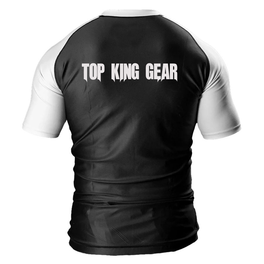 MMA Contrast Raglan Sleeves Compression Rash Guard:-