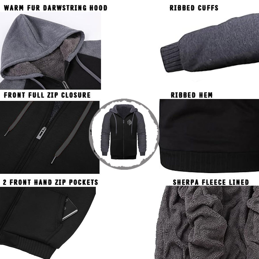 TOP KING GEAR Premium Thick Sherpa Lined Full Zip Hooded Jacket