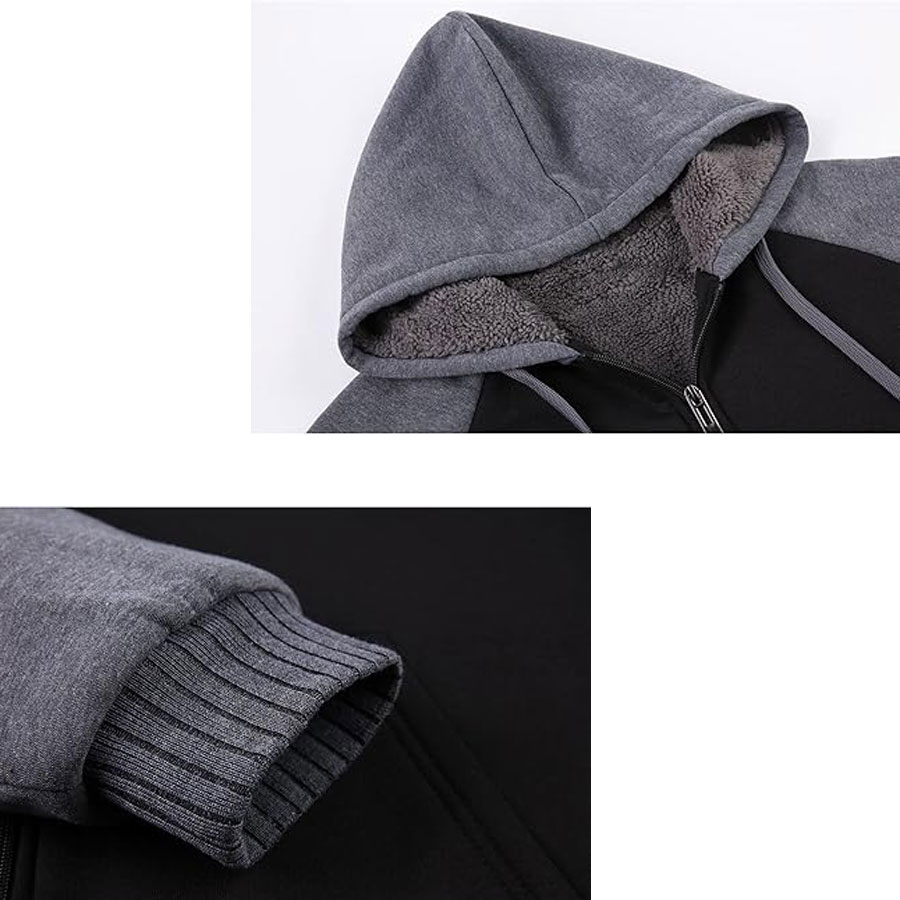 Full Zip Up Thick Sherpa Lined Hooded Jacket:-