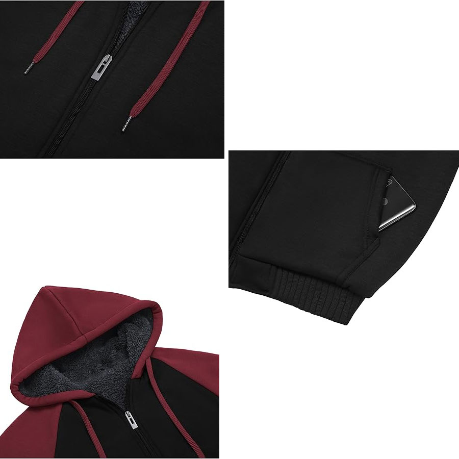 Full Zip Up Thick Sherpa Lined Hooded Jacket:-