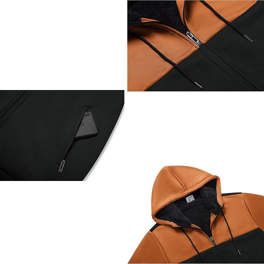 Full Zip Up Thick Sherpa Lined Hoodie Jacket:-