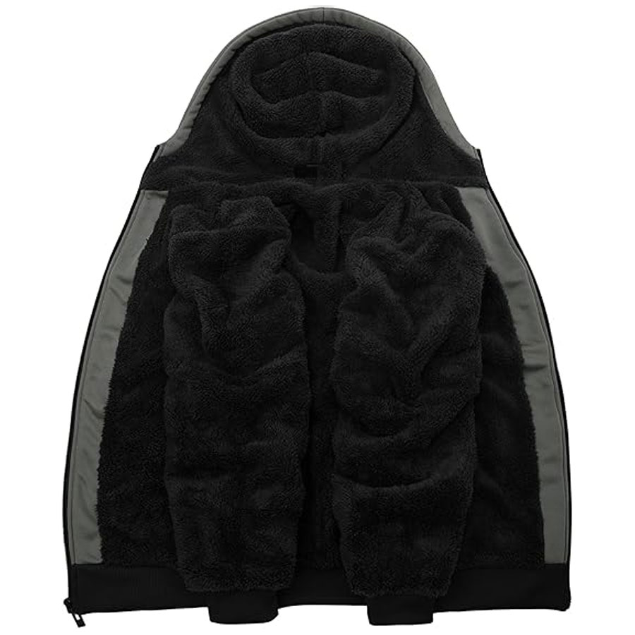 Full Zip Up Thick Sherpa Lined Hoodie Jacket:-