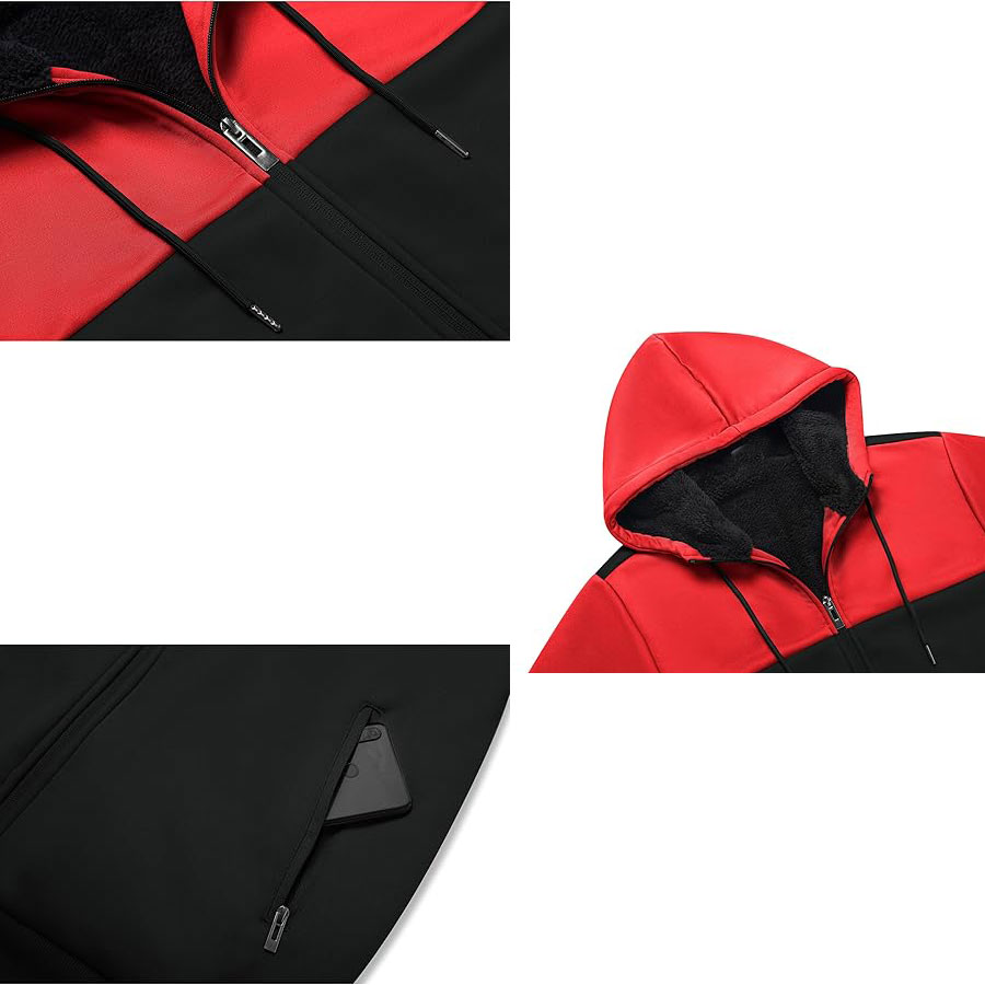 Full Zip Up Thick Sherpa Lined Hoodie Jacket:-
