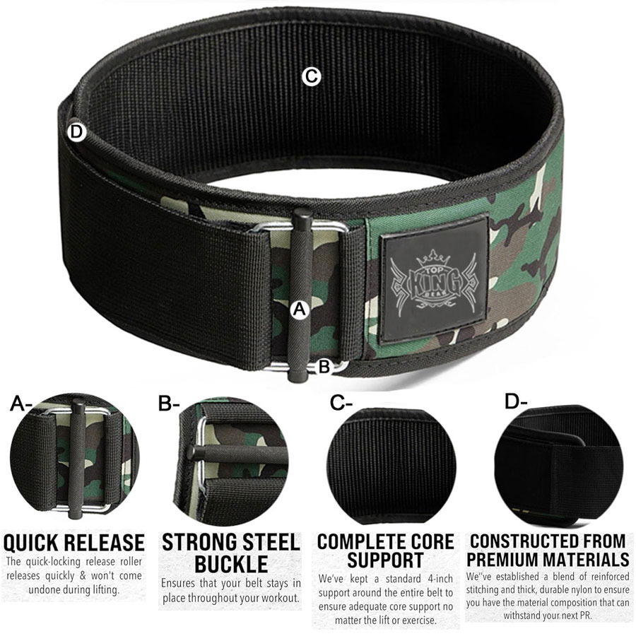 4 Inch Camo Print Neoprene Quick Locking Weightlifting Belt:-