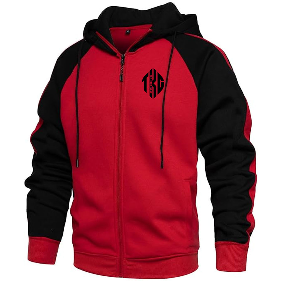 Casual Contrast Panels Raglan Sleeve Zip Up Hoodie