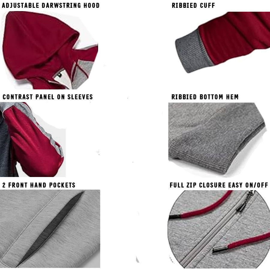 Casual Contrast Panels Raglan Sleeve Zip Up Hoodie