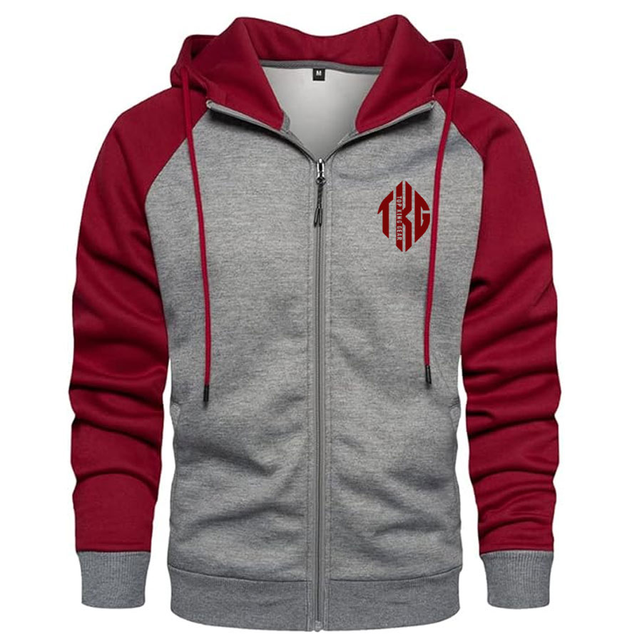 Casual Contrast Panels Raglan Sleeve Zip Up Hoodie