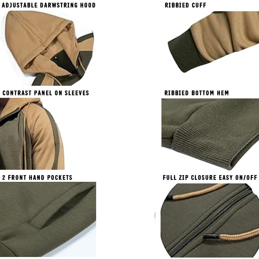 Casual Contrast Panels Raglan Sleeve Zip Up Hoodie