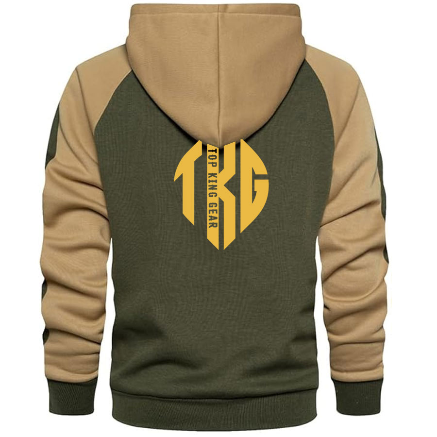Casual Contrast Panels Raglan Sleeve Zip Up Hoodie