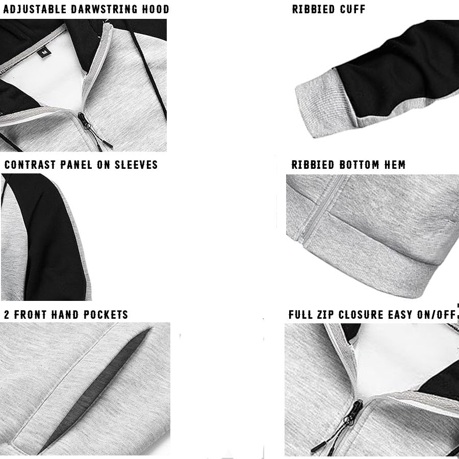Casual Contrast Panels Raglan Sleeve Zip Up Hoodie