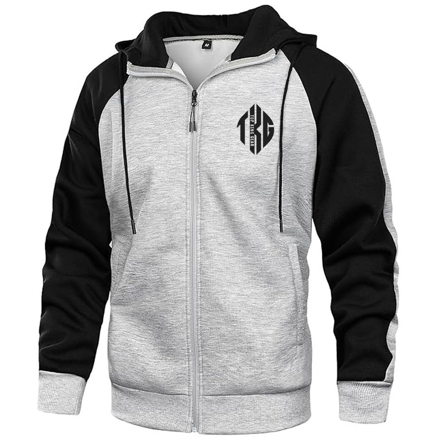 Casual Contrast Panels Raglan Sleeve Zip Up Hoodie