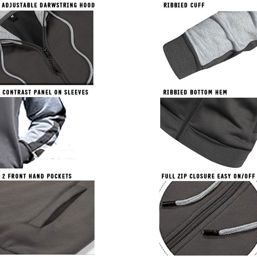 Casual Contrast Panels Raglan Sleeve Zip Up Hoodie