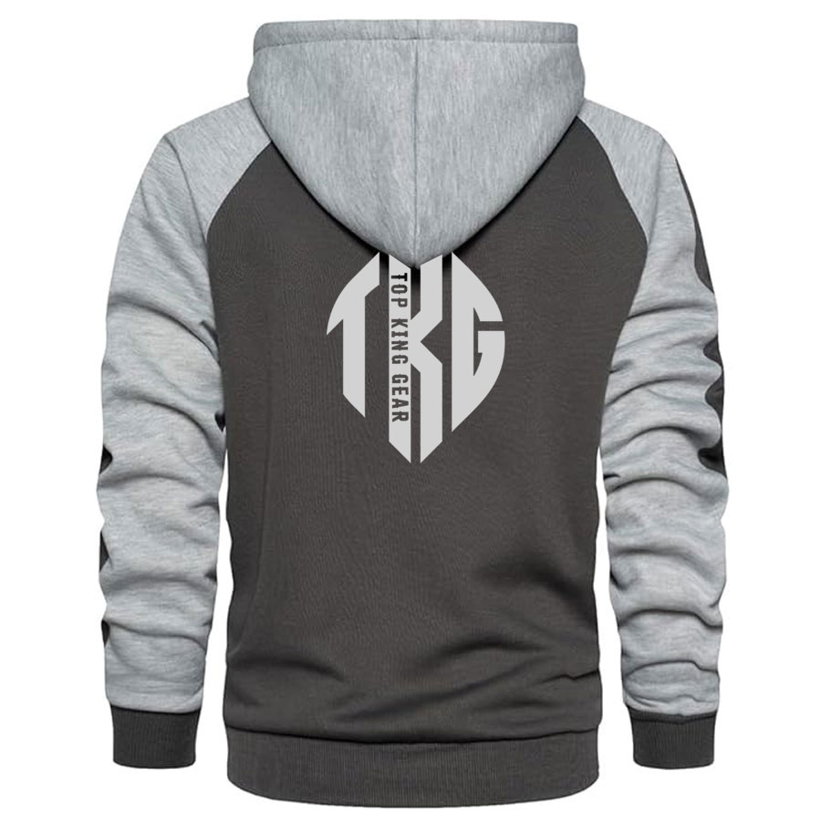 Casual Contrast Panels Raglan Sleeve Zip Up Hoodie