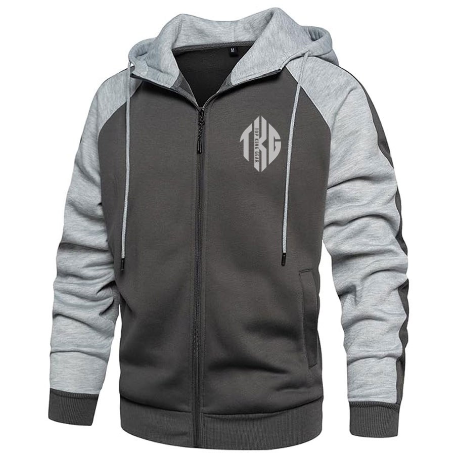Casual Contrast Panels Raglan Sleeve Zip Up Hoodie