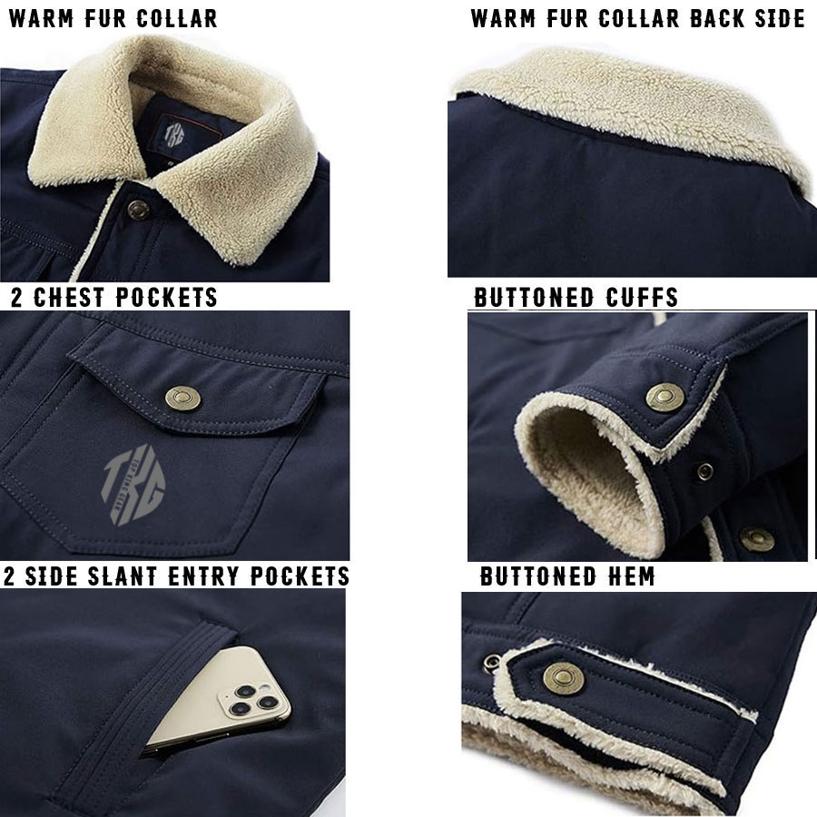  Casual Sherpa Fleece Lined Jacket With Fur Collar