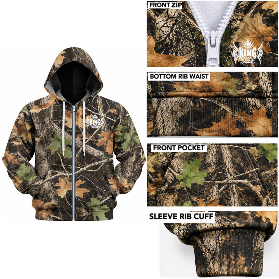 TOPKINGGEAR Premium Quality Camouflage Zip-Up Hunting Hoodie